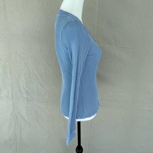 Aerie Essential Blue Henley Laying Long Sleeve T-Shirt Size L - Picture 5 of 7